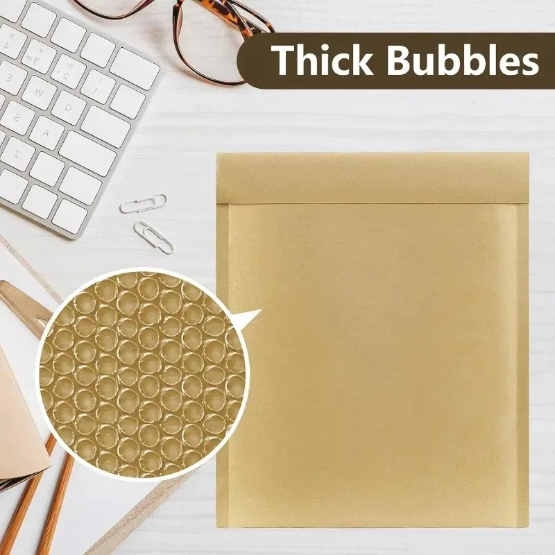 50/40/30/20/10X Kraft Bubble Mailers Envelopes Bags Yellow Seal Adhesive Shipping Bag Waterproof Mailing Business Gift Packaging