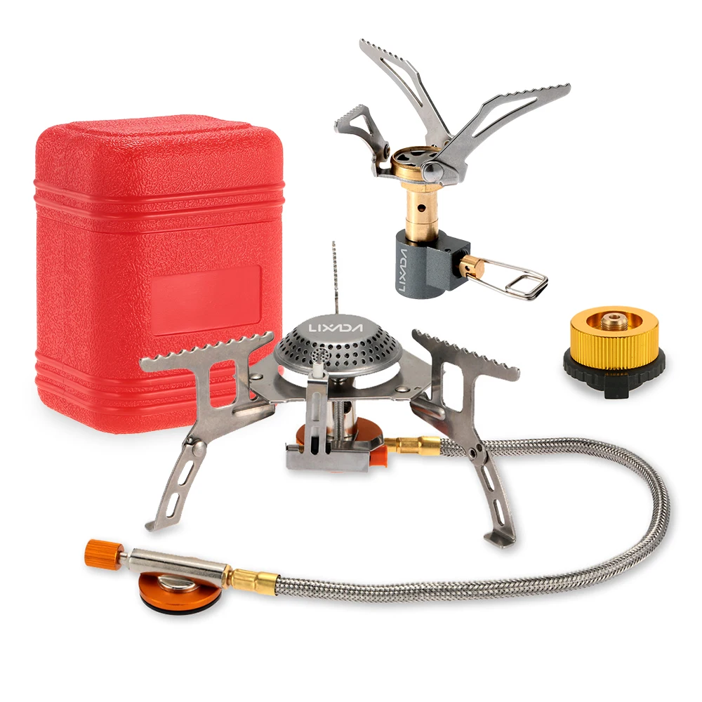 3000W Portable Camping Cookware Set Folding Mini Pocket Stove Camping Gas Stove Split Burner with Gas Conversion Head Adapter