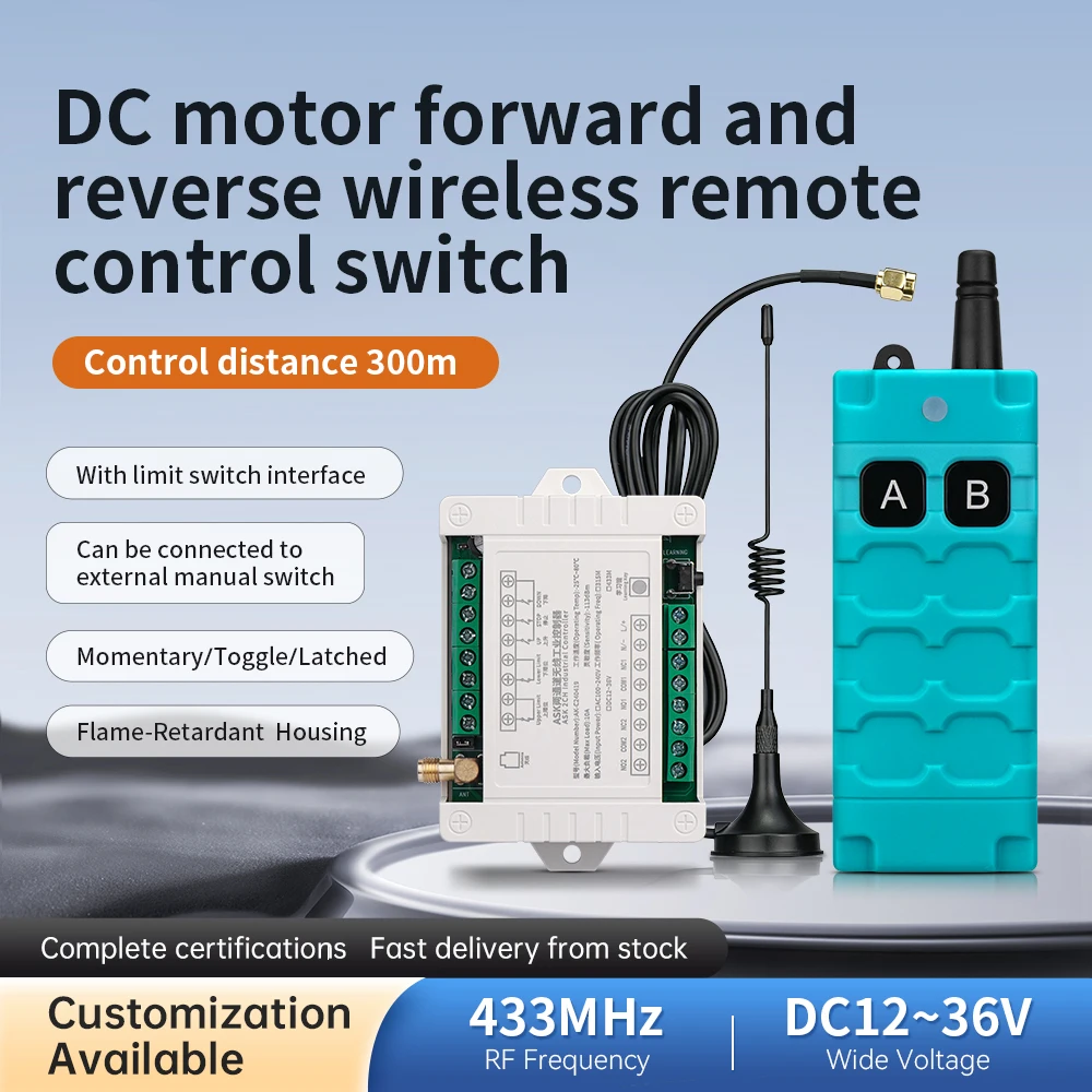 DC12V 24V 36V 10A Long Distance High Sensitivity Wireless Motor Forward Reverse Remote Controller with Limit Switch Interface