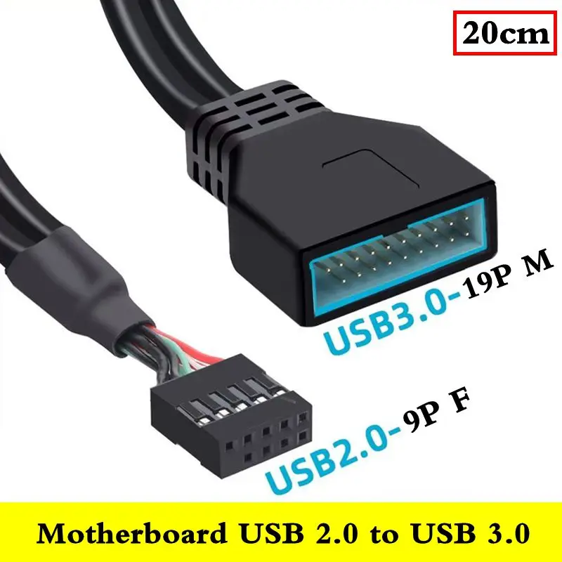 20cm Motherboard 9-Pin Female to 20 Pin Male Pin Busbar USB 2.0 to 3.0 Data Conversion Cable All Copper