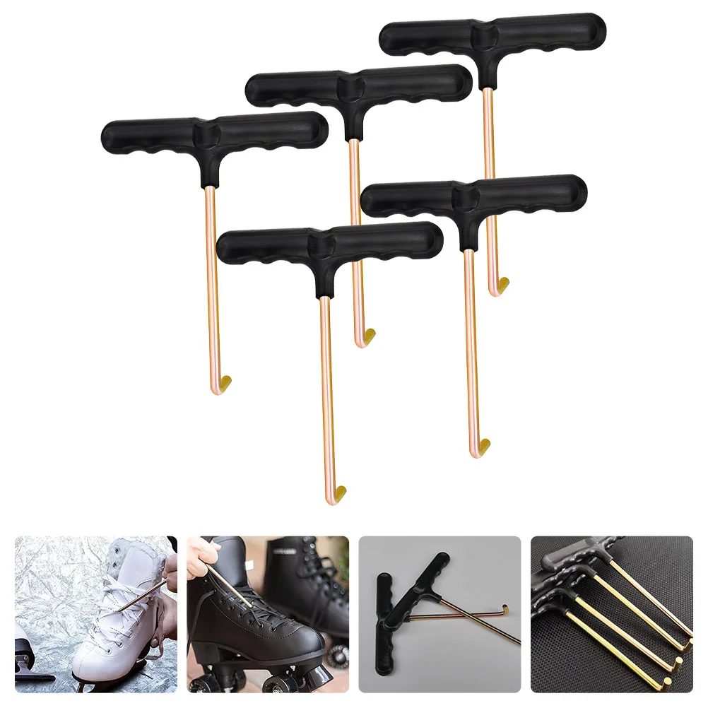 5 ชิ้นรองเท้าสเก็ต Hook แบบพกพาลูกไม้ Puller เชือกผูกรองเท้าล้อเลื่อน Comfort เครื่องมือ Pullers เครื่องมือพลาสติกเหล็กกระชับ T - รูป