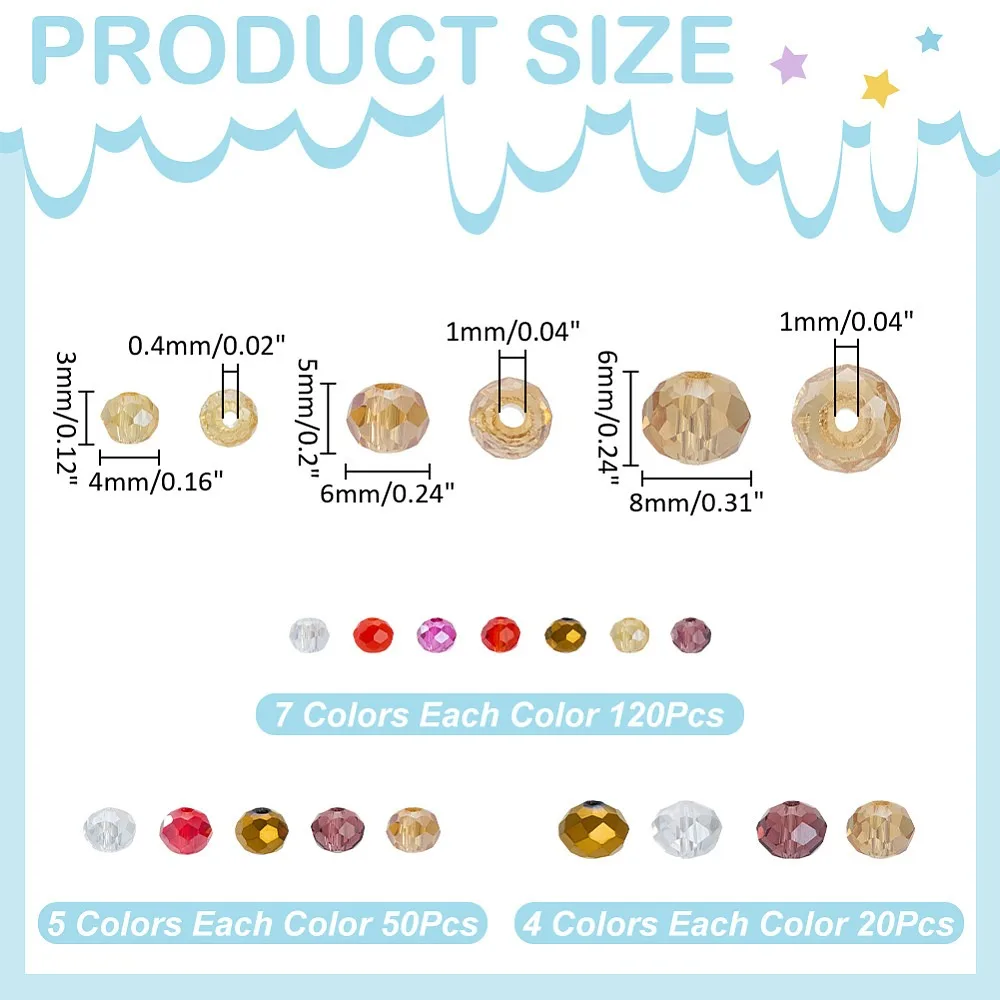 1170Pcs 3 Styles Opaque Solid Color Glass Beads Strands Rondelle Faceted Mixed Color 4~8x3~6mm Hole: 0.4~1mm