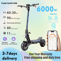 YUME HAWK Pro Electric Scooter 6000W Motor eScooter 10x4.5 inch Tires  60V 30Ah Battery 50mph Max Speed 60miles Range E-Scooter