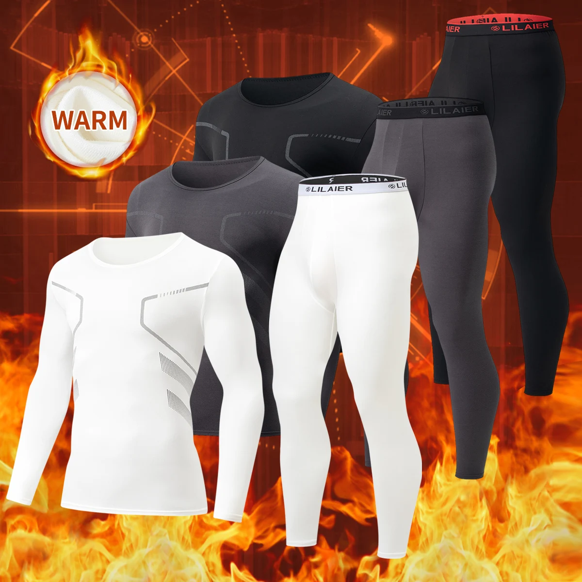 2-piece Men's Autumn/Winter Printed Casual Warm Underwear Set Comfortable Sports Long Sleeved Base Shirt Elastic Waistband Pants