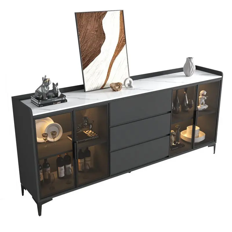 Minimalist solid wood dining side cabinet light luxury rock slab wine cabinet simple living room wall tea locker kitchen storage