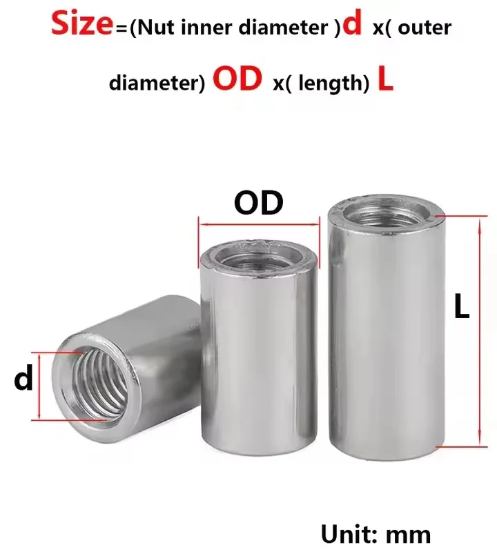 304 Stainless Steel M2 M2.5 M3 M4 M5 M6 Extend Long Lengthen Round Coupling Nut Sleeve Tubular Nuts Joint Sleeve Nut