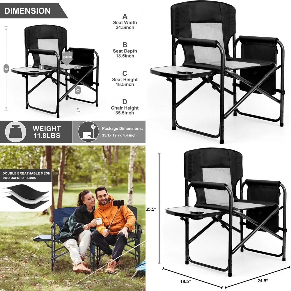 

Durable Outdoor Folding Chairs for Adults, Supports Up to 450lbs, Heavy-Duty Directors Chair