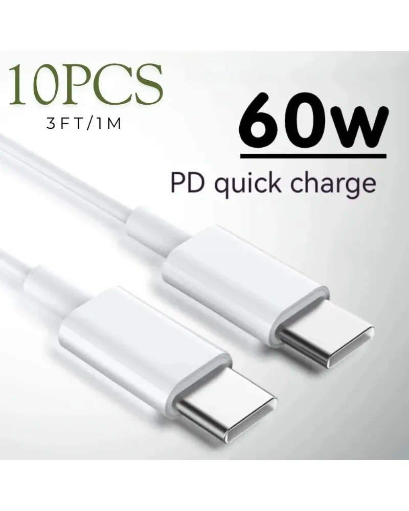 

2/10 шт. Кабель для быстрой зарядки Type C - USB C, 60 Вт, PD, для передачи данных | Совместим с iPhone 16e, 15, 17, 16 Plus, длина 3 фута