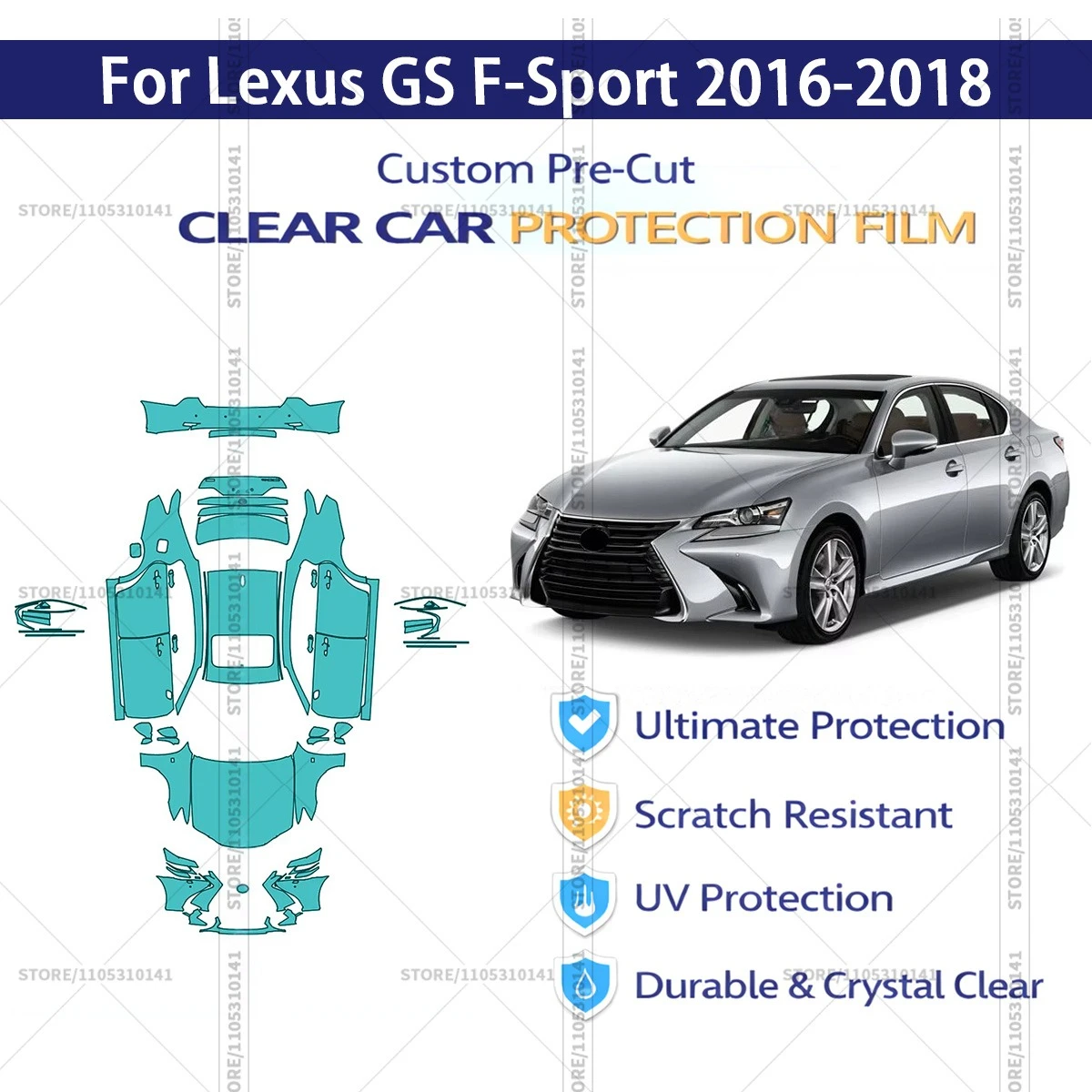 For Lexus GS F-Sport 2016-2018 Pre-Cut Paint Protection Film PPF Transparent Car Film Automotive PPF Full Vehicle Professional