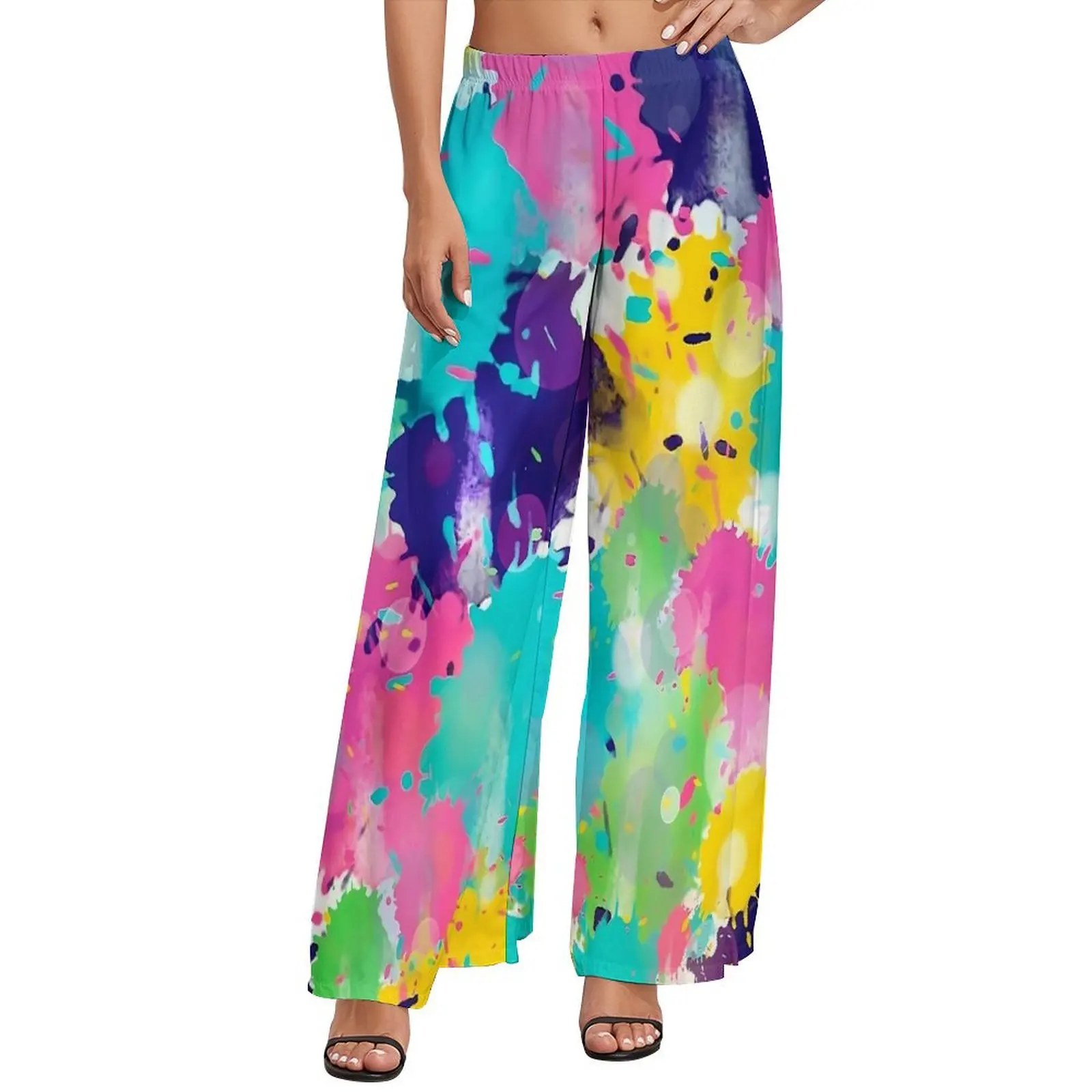 

Colourful Contrast Color Pants Women Streetwear Trousers Elastic Waist Workout Wide Leg Pants Gift