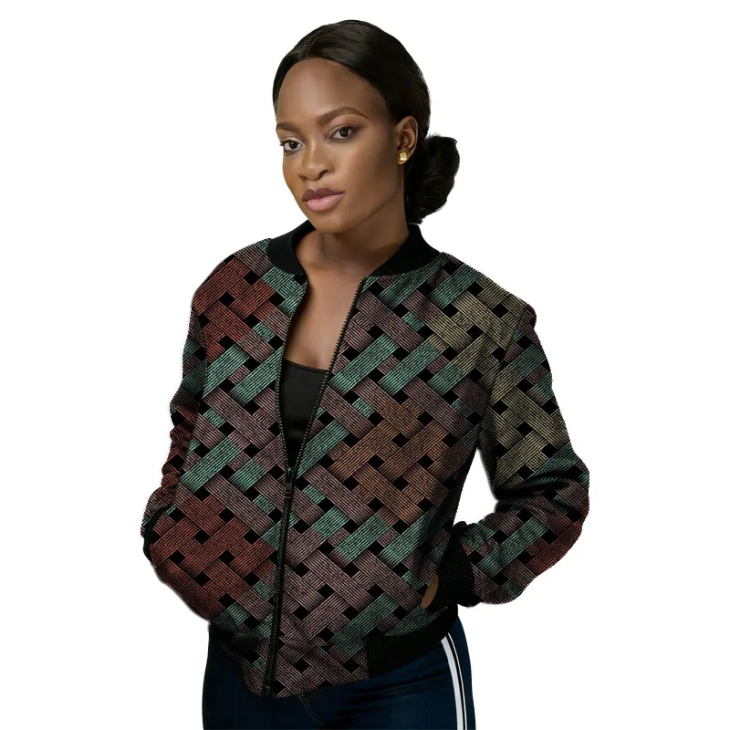

Colorful Patterns Women's Baseball Jackets Wax Print African Couture Female Ribbed Hem Coat Street Style Outwear