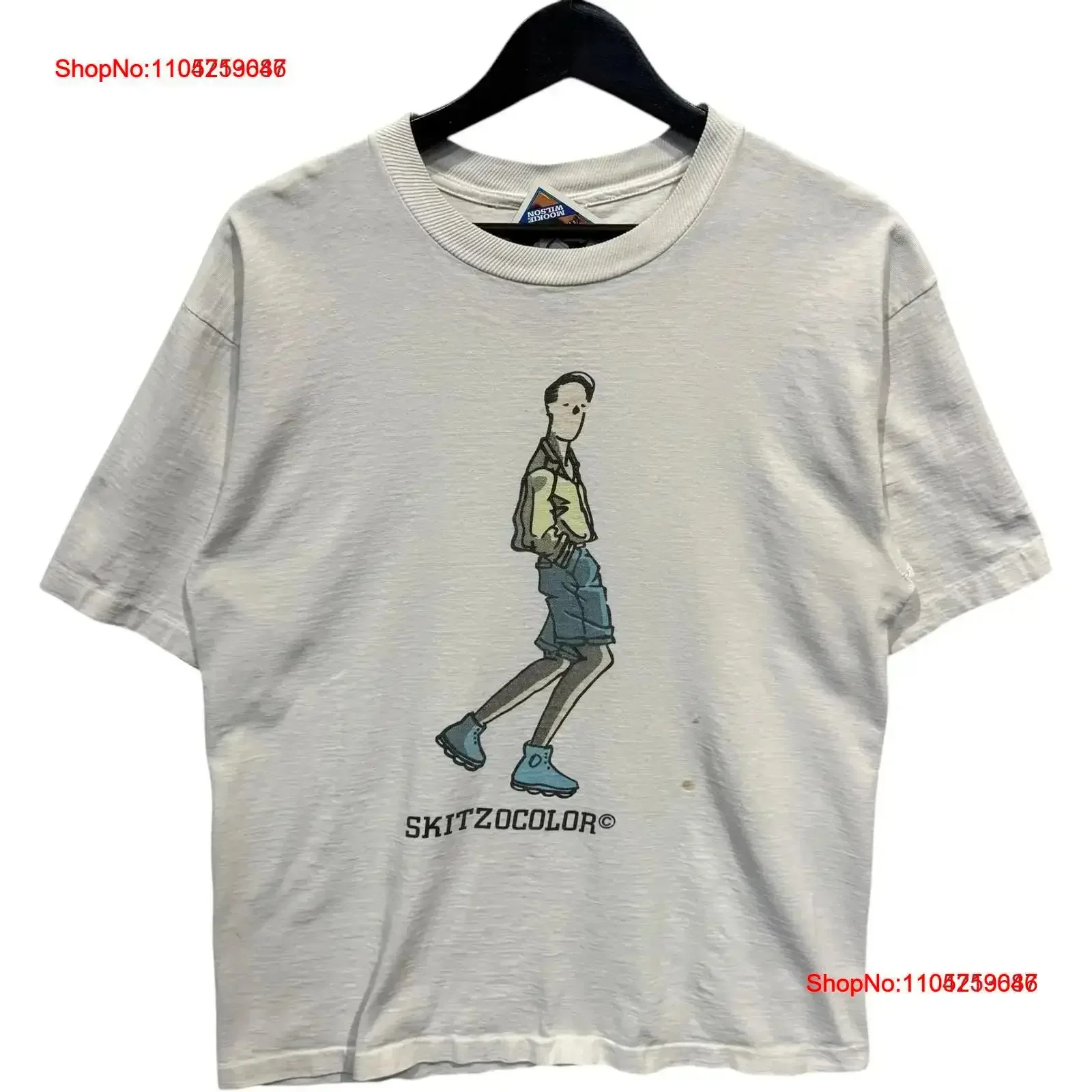 Vintage Skitzocolor Walking Man T Shirt White Men's Large Washed Casual Versatile Soft graphic Comfortable vintage Washed