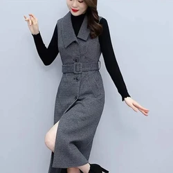 Woolen Vest Dress Women's Autumn and Winter New Style Suit Collar Slimming and Base Skirt Two-piece Set