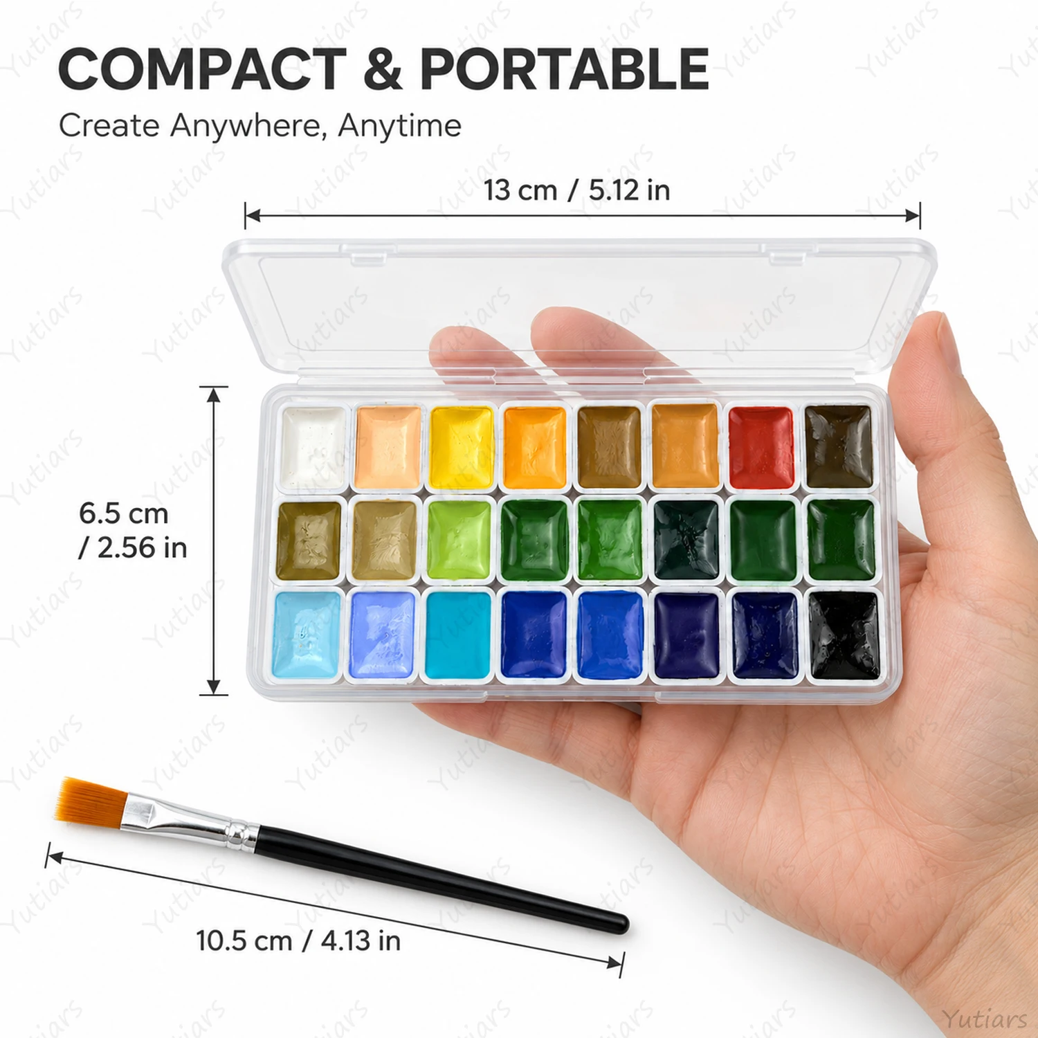 24 Colors Solid Watercolor Paint Set with Mini Flat Brush, Portable Watercolor Palette for Travel Painting Sketching Art Kit