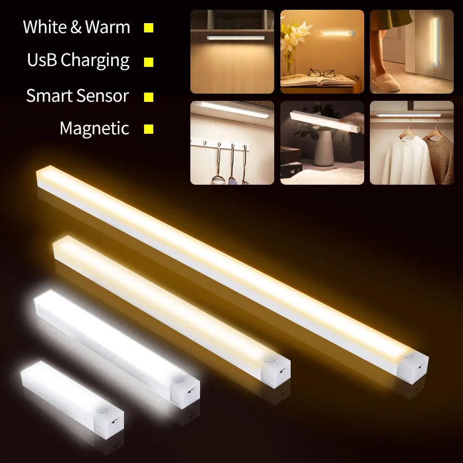 LED Night Lights Wireless Rechargeable LED Motion Sensor Cabinet Light For Closet Kitchen Wardrobe Stairs Magnetic Under Lights