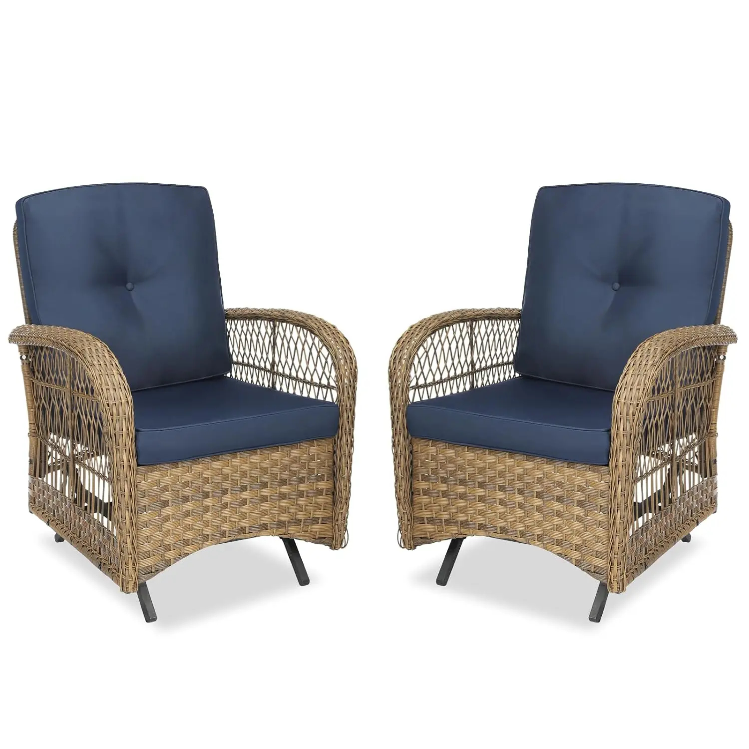 All-Weather Wicker Patio Glider Rocking Chair Set Of 2 With Thickened Cushions For Porch Garden Backyard, Navy, Customized