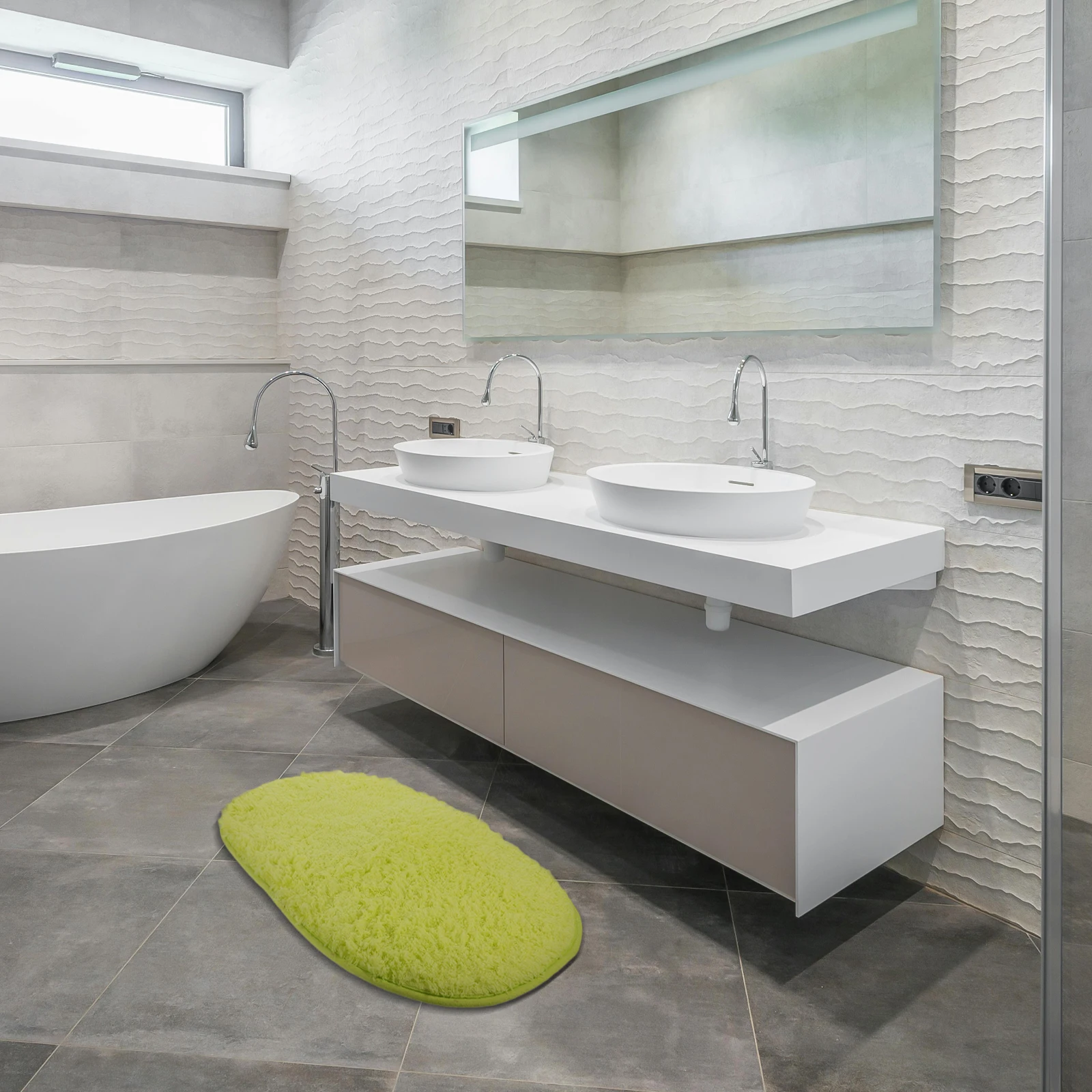 

Washable Bath Mat Non Slip Oval Shape Soft Touch Absorbent Versatile Use for Bathroom Kitchen Home Decor Bath Mat