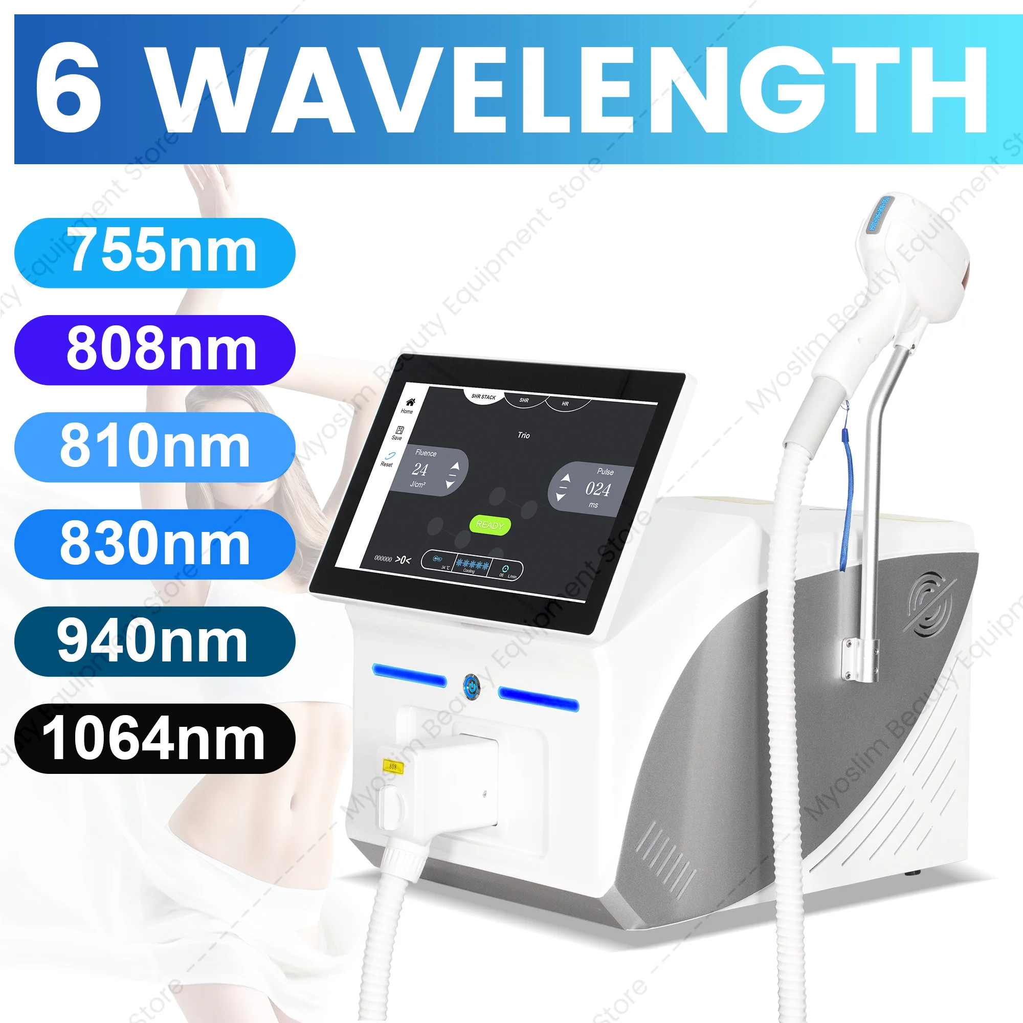 FAC 5000W Four Wavelength Ice Titanium  Machine, Vertical Black Silver Hair Removal & Picosecond Tattoo Removal Device