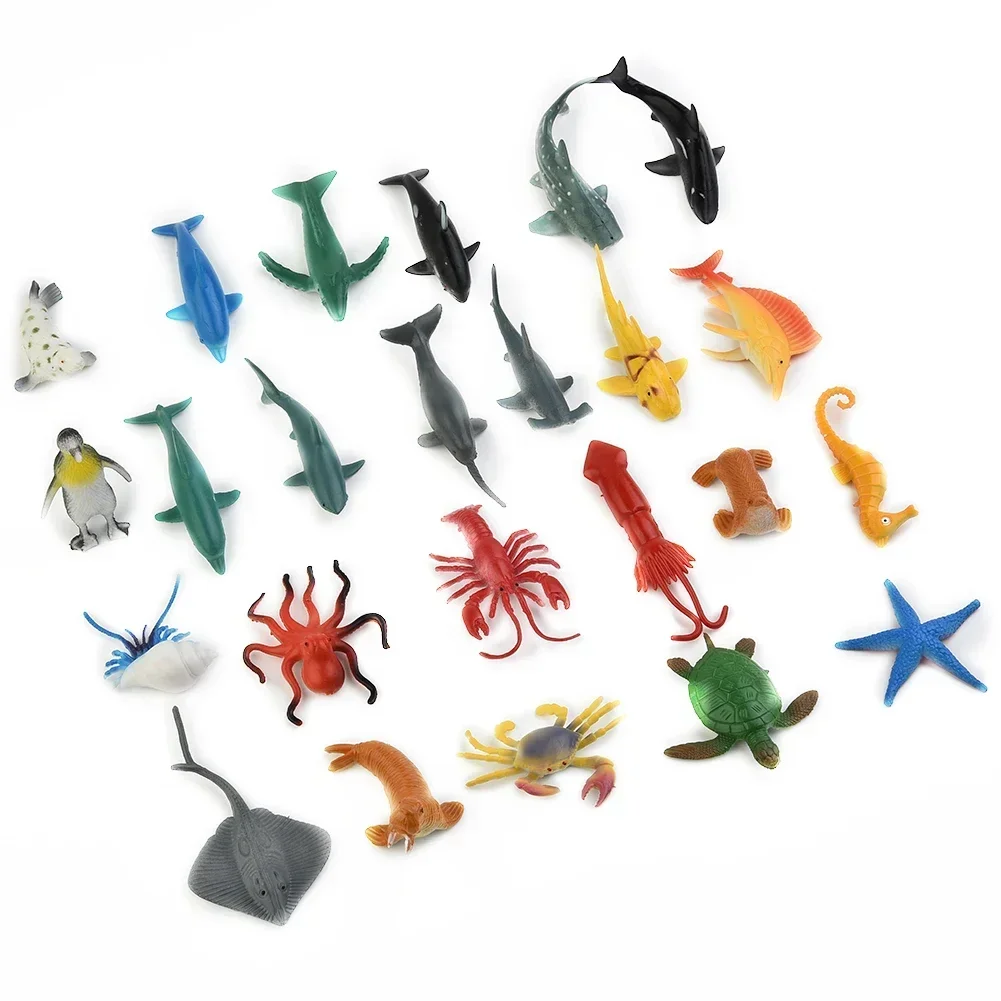 24Pcs/Set Sea Life Animals Coral Octopus Nautiloidea Crab Starfish Oceans Model Action Figures Educational Collection Toy Kid