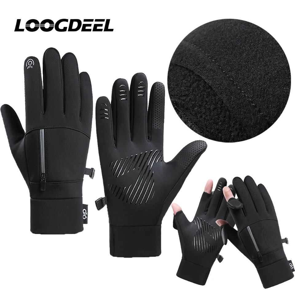 LOOGDEEL 2-Finger umgedrehte wasserdichte Winterhandschuhe, winddicht, Fotografie, für Männer und Frauen, warme Angelwerkzeuge, Winter-Angelhandschuhe