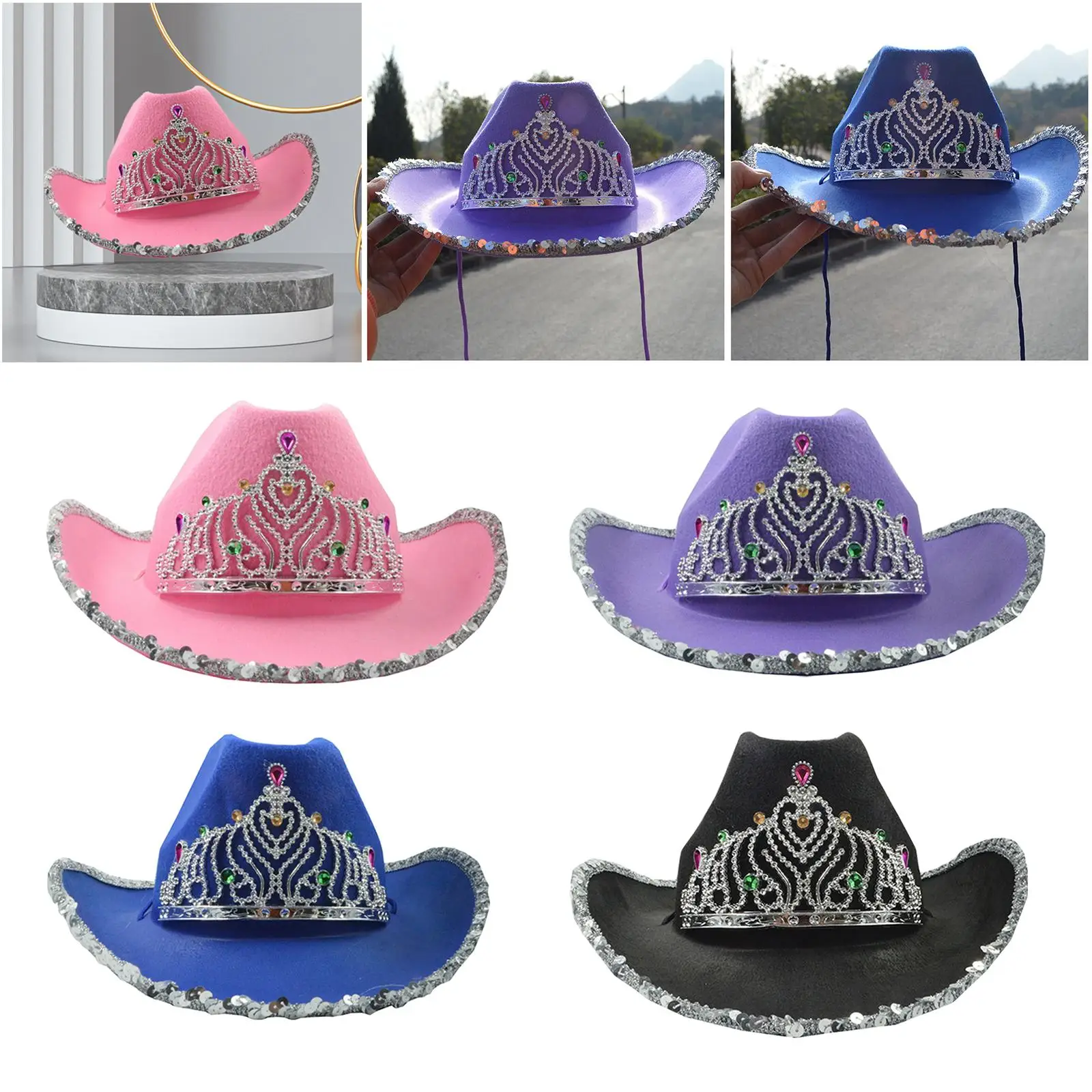 Western Cowboy Hat with Crown Party Accessory Wide Brim Costume Feather