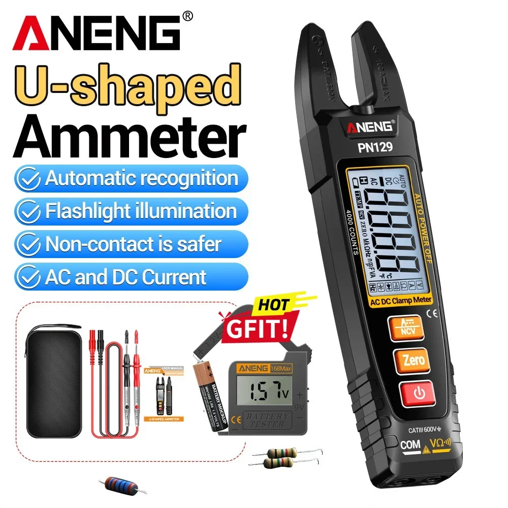 ANENG PN129 Handheld Digital Clamp Multimeter AC/DC Volt Current Resistance NCV Tester Free Gift 168Max Battery Tester Household
