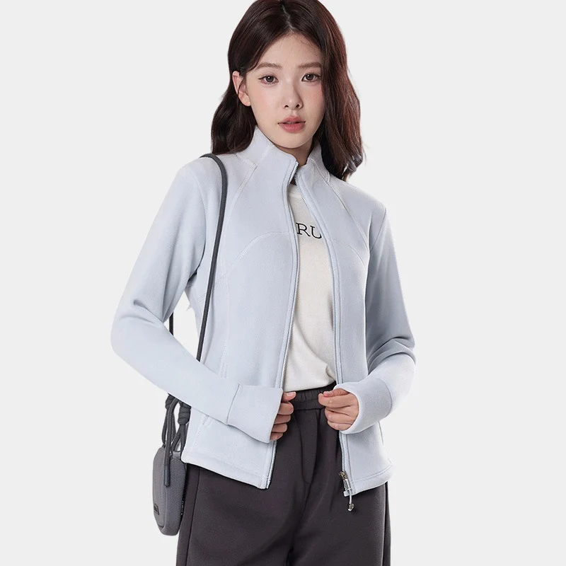 Autumn Winter Slim Fit Jackets Women 2026 Solid Zipper-Up Long Sleeve Fleece Caots Woman Korean Stand Collar Yoga Sweatshirt