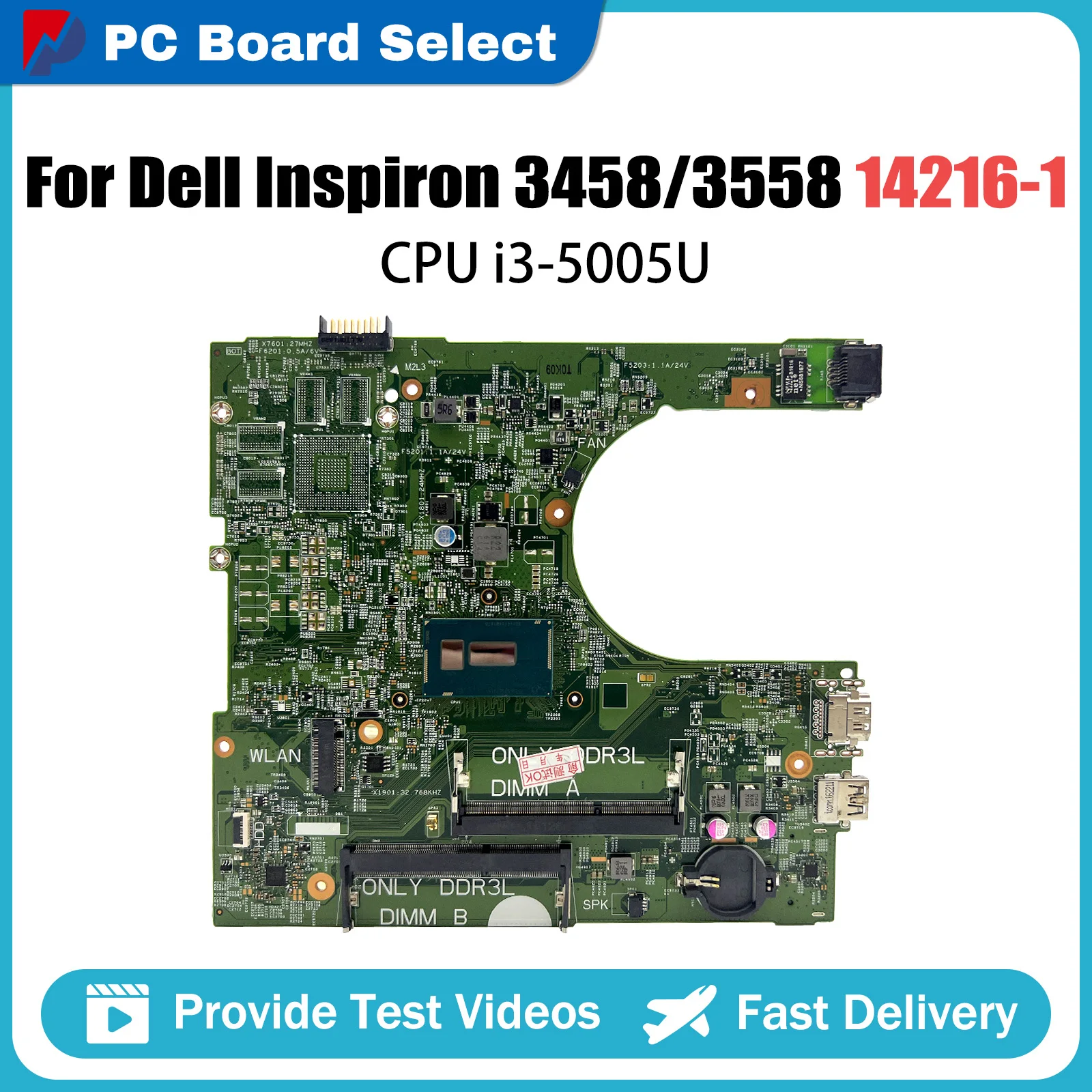 

CN-0MY4NH Mainboard For DELL Inspiron 3458 3558 Notebook motherboard 14216-1 with i3-5005U CPU DDR3 full tested