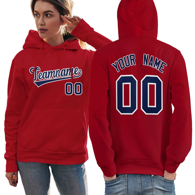 Custom Red Blue Hoodie for Woman&Youth Personalized Pullover Sweatshirt Stitched Team Name And Number Quick Dry