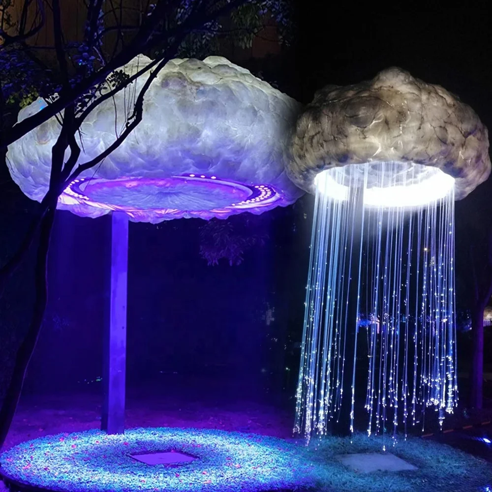 Hot sell Curtain Cloud Water Curtain Induction Modelling Lamp RGB Colorful Mushroom Fiber Optic Light Outdoor Landscape Decorati