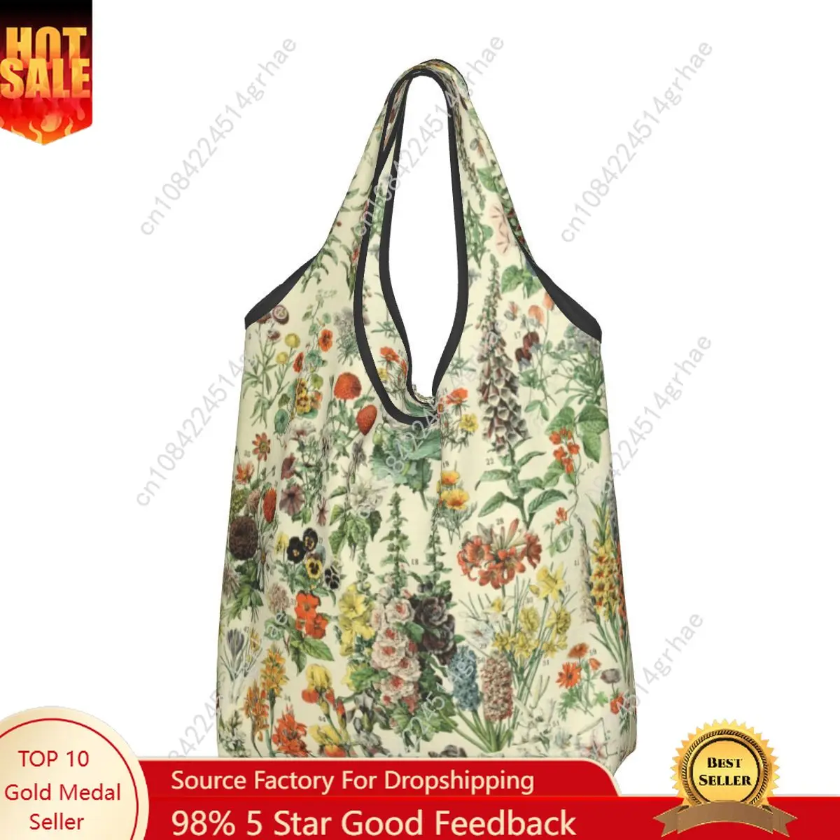 Custom Adolphe Millot Fleurs Shopping Bags Women Portable Big Capacity Groceries Encyclopedia Classic Book Shopper Tote Bags
