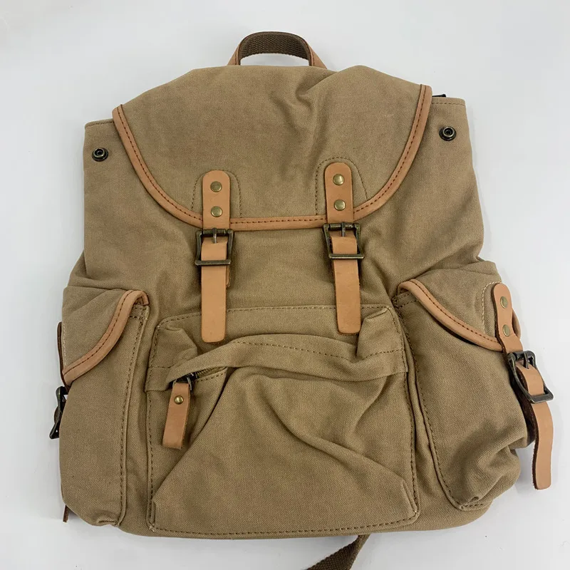 Classic Canvas Backpacks For Men/ Women Durable Solid Color Flap Pocket Double Shoulder Bag Casual Bagpack Travel School Bag