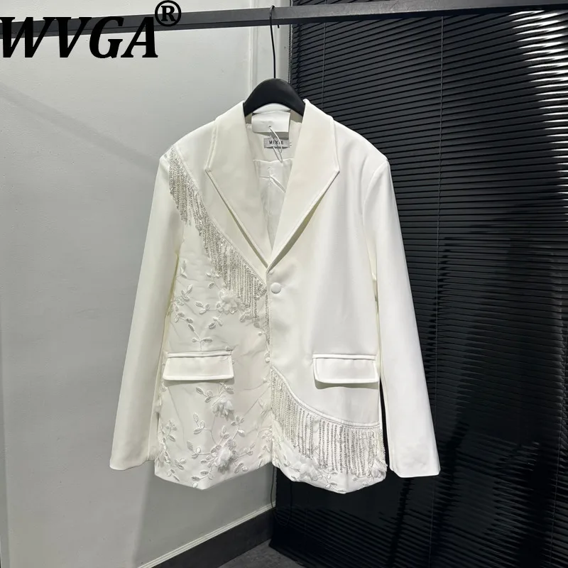 

WVGA Autumn Winter New Man Tide Diamond Trendy Beaded Turn-Down Collar Blazers Niche Chic Casual Long Sleeve Suit Jackets W15162