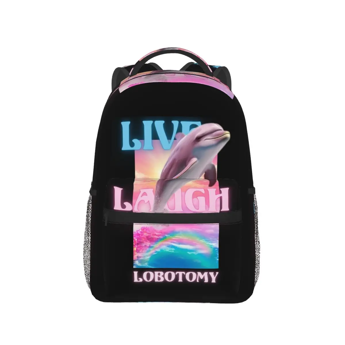 Live Laugh Lobotomy Dolphin Meme Backpack Hot Sale Daypack Boys Girls BookBag School Bag Shoulder Bags for Men Women