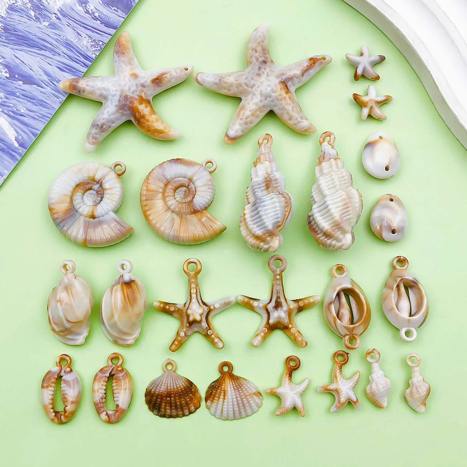 20/24pcs Acrylic Shell, Starfish, Conch Charms Beach Holiday Pendants for DIY Bracelets Necklaces Jewelry Making Accessory