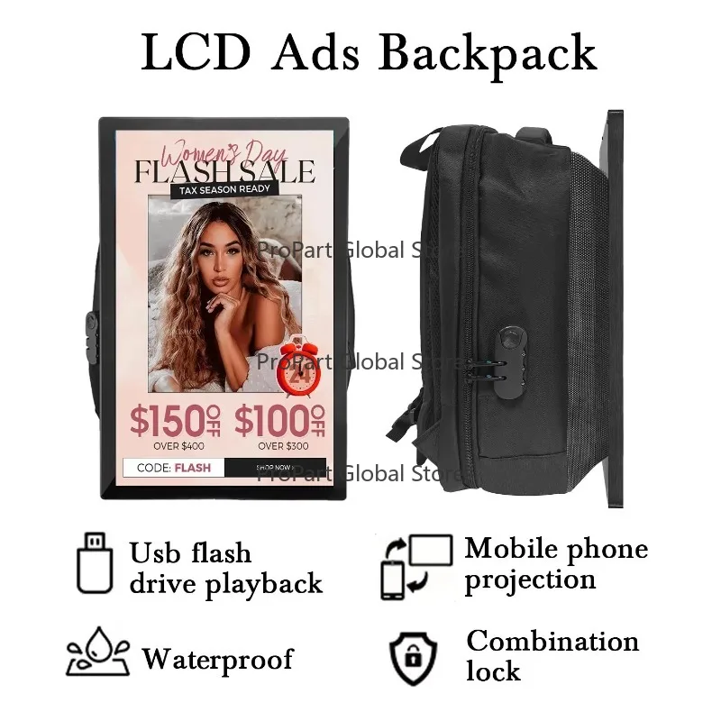 27, 32 Inch Outdoor Walking Backpack Mobile Advertising Backpack Powered LCD TV Advertising Player
