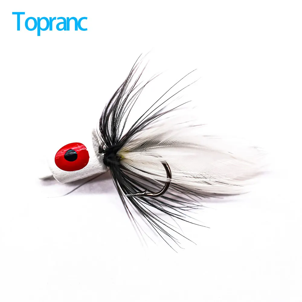 Topranc Bionic Design Floating Popper HardBait Dry Flies Fly Fishing Lure White Tail/Body  #7 Hooks for Bass Salmon Trout