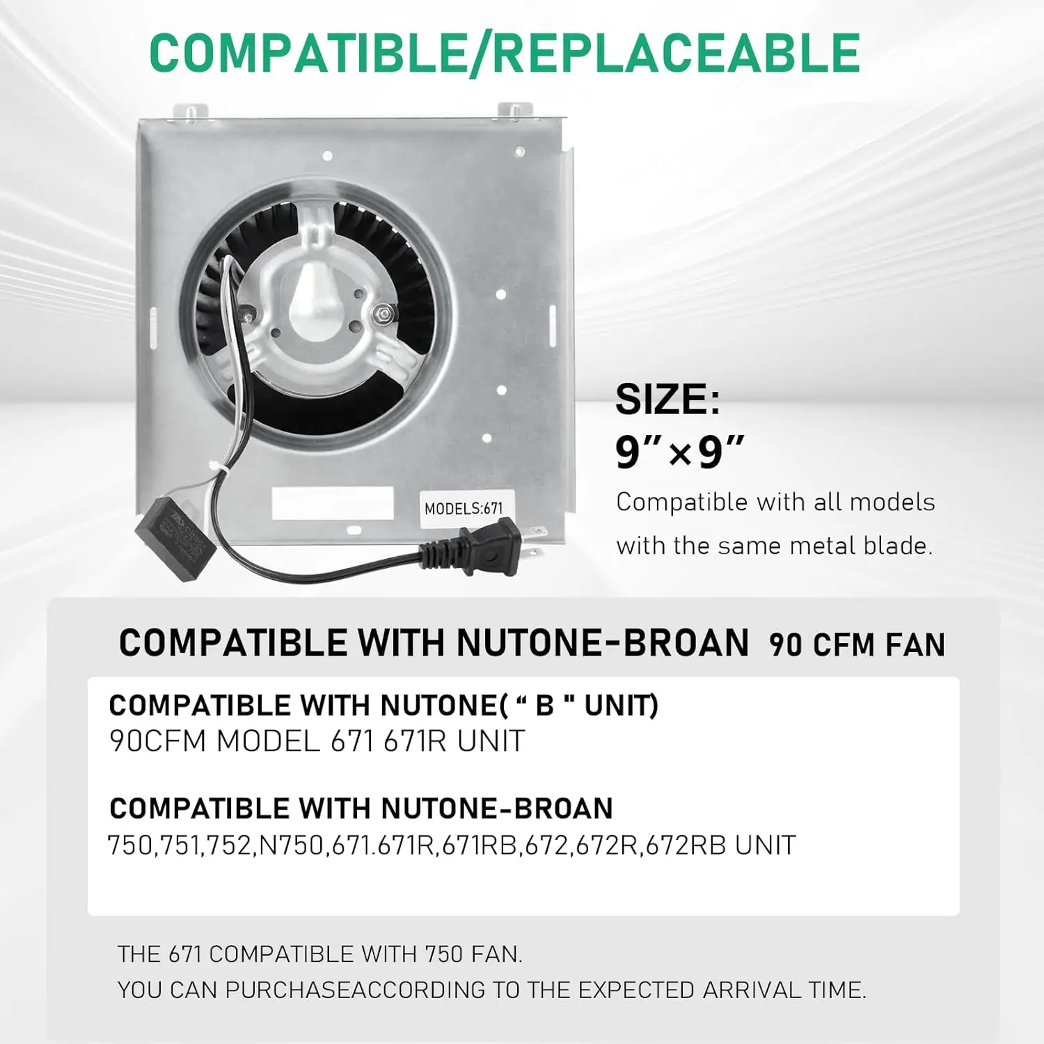 671 Fan Compatible with Nutone 671rb, 672r, Compatible with Broan 750,751,752,N750,Compatible with 671, 671R, 671RB, 672, 672R