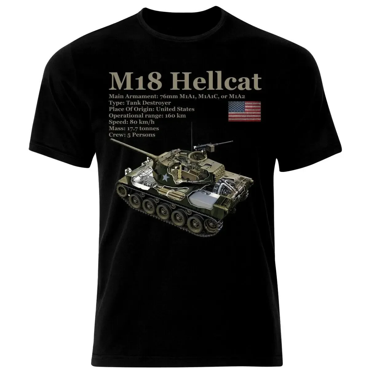 Panzer US Army M18 Hellkat Tank T-Shirt 100% Cotton O-Neck Short Sleeve Summer Casual Mens T-shirt Streetwear