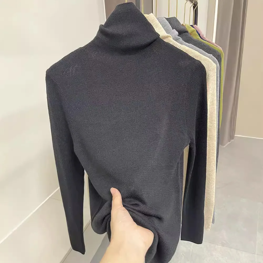 Французская камвольная водолазка, шерстяная трикотажная нижняя рубашка для женщин с высококачественным ощущением и облегающим свитером