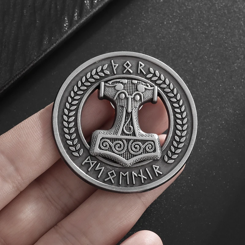 Retro Ethnic Style Nordic Gods Odin Celtic Thunder God's Hammer Rune Brooch Men's Punk Trend Clothing Dress Brooch