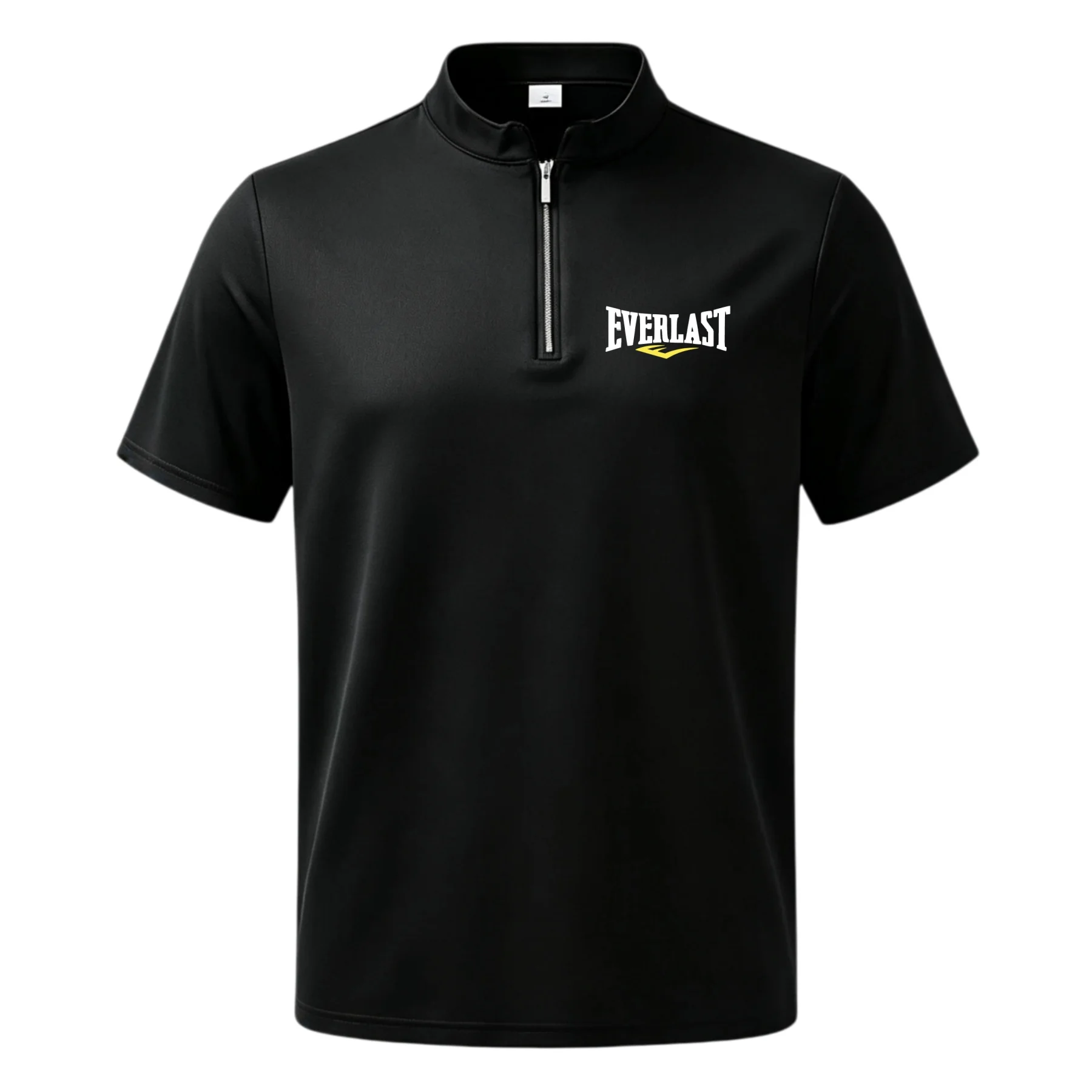 New Men's Printed Short-Sleeve Top: Simple, Stylish, and Sporty T-Shirt with a Half-Zip and Small Stand-Up Collar—Casual Men's S