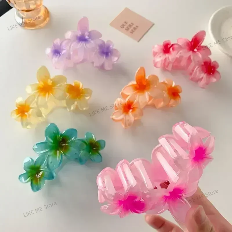 Sweet Flower Hair Claw Women Girls Egg Flowers Shark Clip Candy Color Large Gradient Crab Clamp Barrettes Retro Headwears