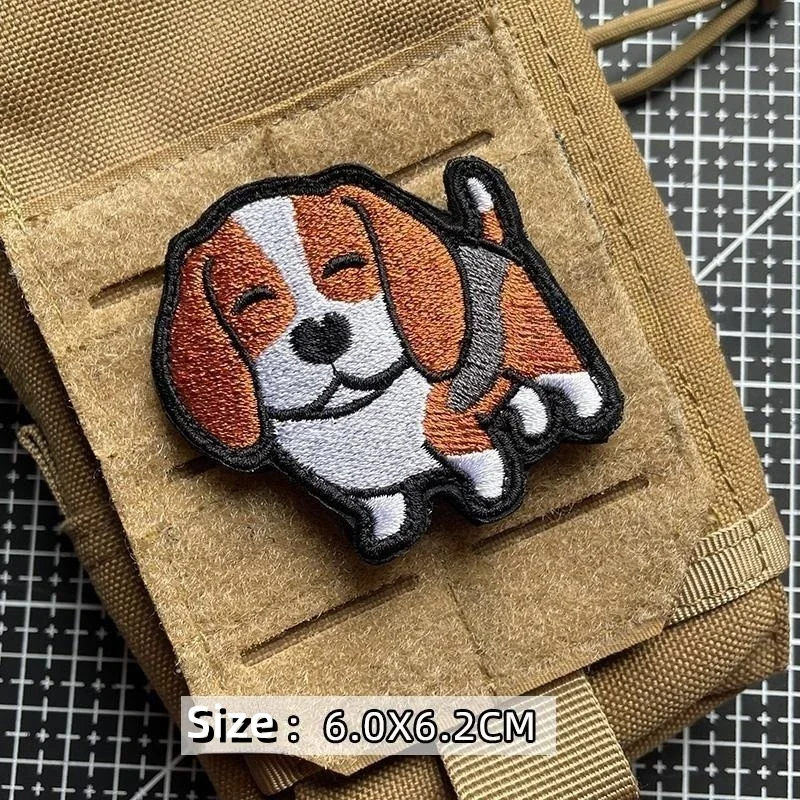 Cartoon Dachshund Embroidery Hook&Loop Patches for Clothing Kirky Husky Akita Chai Dog Morale Badge Backpack Decorative Sticker