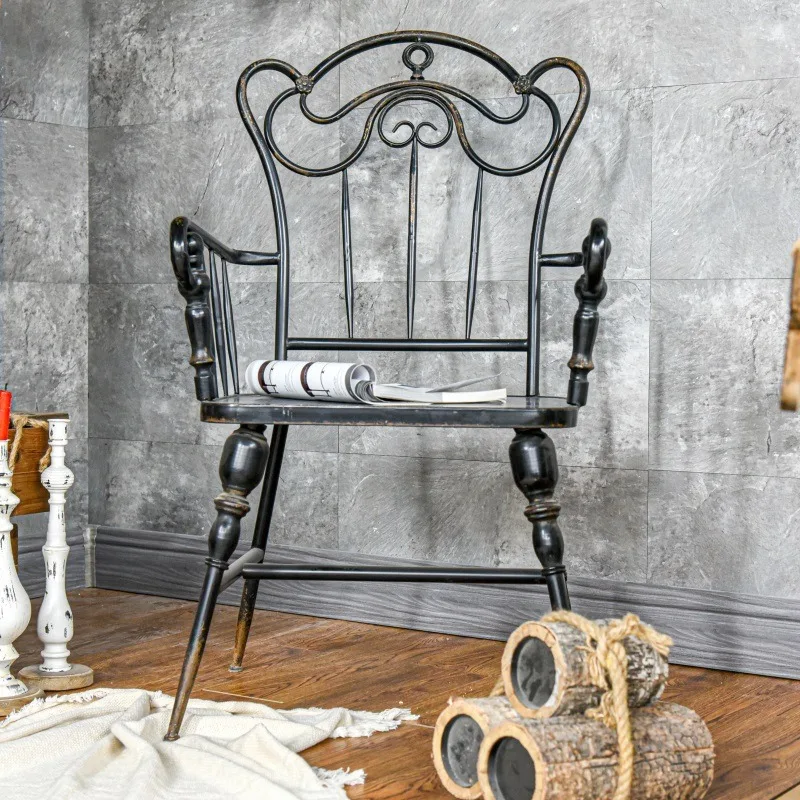 Vintage Industrial Black Iron Metal Chair Restaurant Garden Courtyard Backyard Outdoor Dining Bar Chair