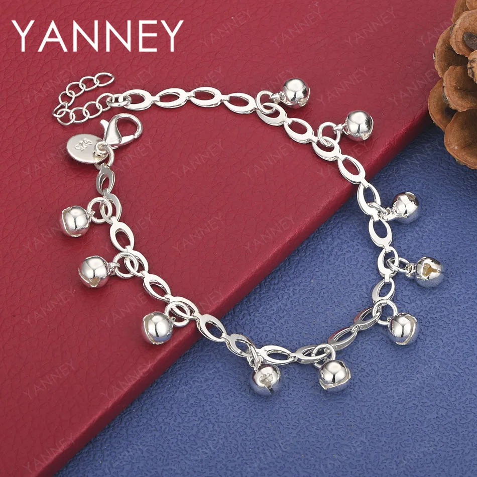 

925 Sterling Silver 8 Inch Exquisite Round Bead Bracelet Women Party Accessories Jewelry