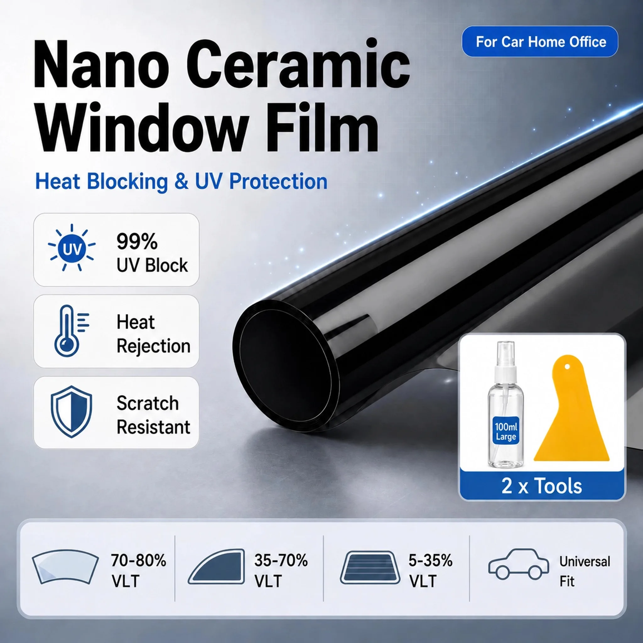 Car Window Tint Film Nano Ceramic IRR99% High Heat Resistant UV Protection Privacy Sun Shade Sticker Foils Glass Windows Cover