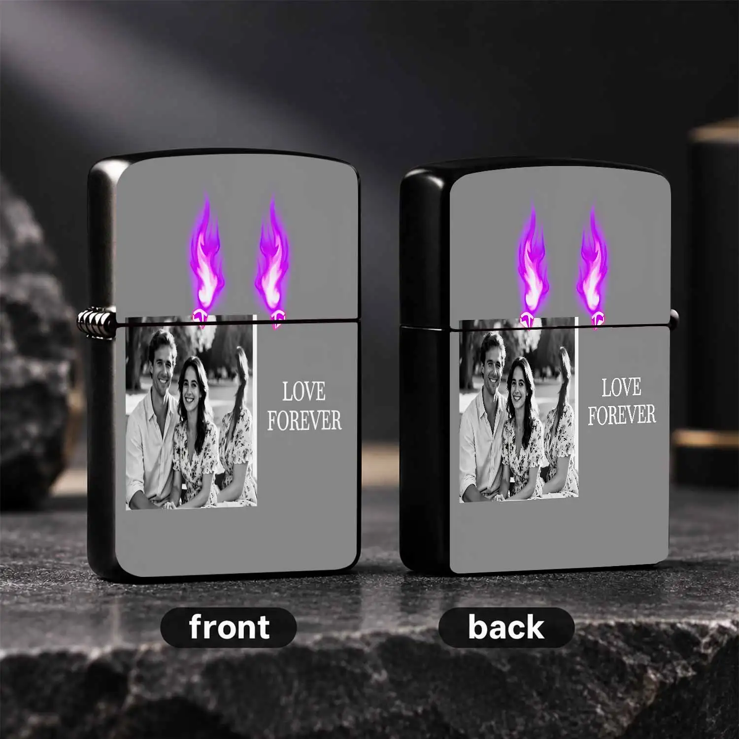 Elegant Romantic Love Forever Themed Lighter With Purple Flame Decor, Exquisite Couple Commemorative Portable Ignition Device, Ideal Gift For Daily Use Outdoor Activities And All Kinds Of Scenes, Delicate Craftsmanship A Humorous And Intere