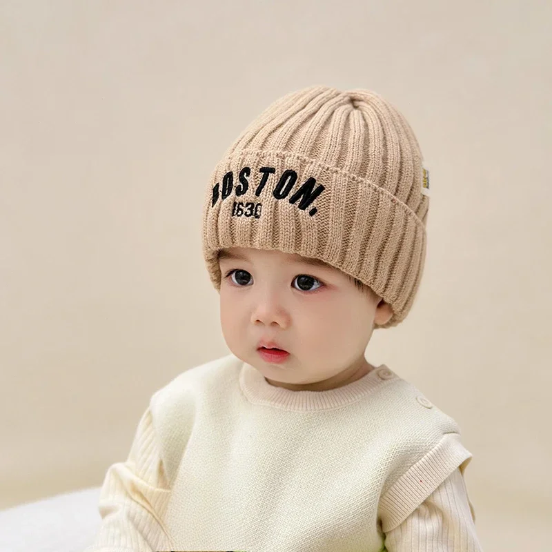 

Embroidery Letter Baby Hat Winter Warm Baby Boys Girls Hats Bonnet Soft Ear Protection Infant Toddler Knitted Caps Kids Beanies