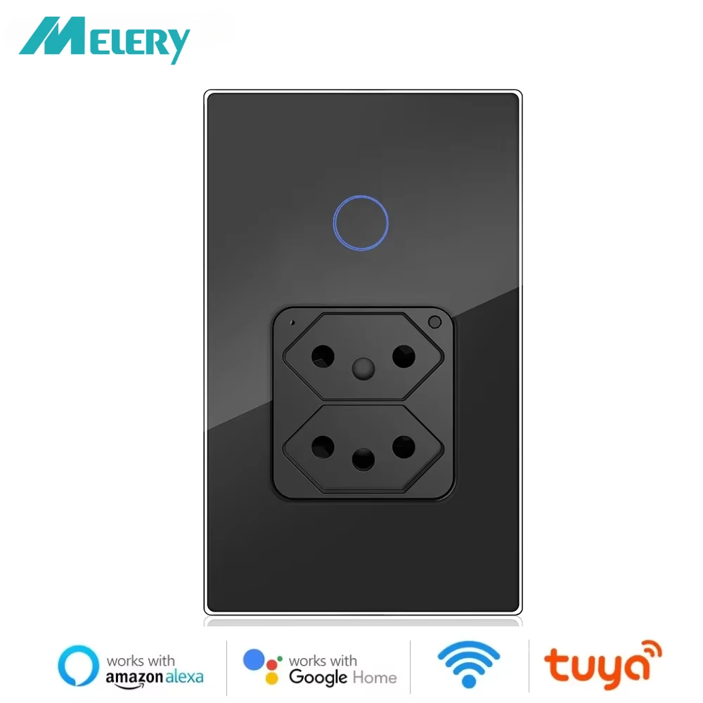 Melery Wifi Smart Brazil Wall Socket Light Switch 20A Plug Outlet Touch Sensor Glass Panel Remote by Tuya Alexa Google Home